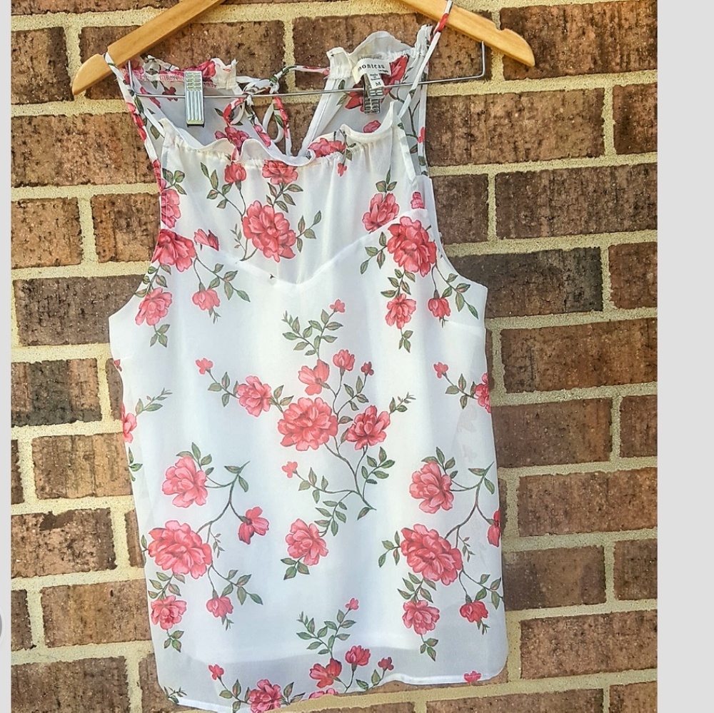 Monteau Red Rose Pattern Spaghetti Tank Top Girly